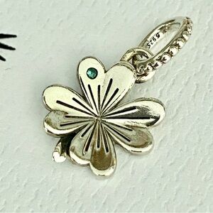 Authentic Pandora Silver Green CZ Lucky Four Leaf Clover Pendant ~Retired/ Rare